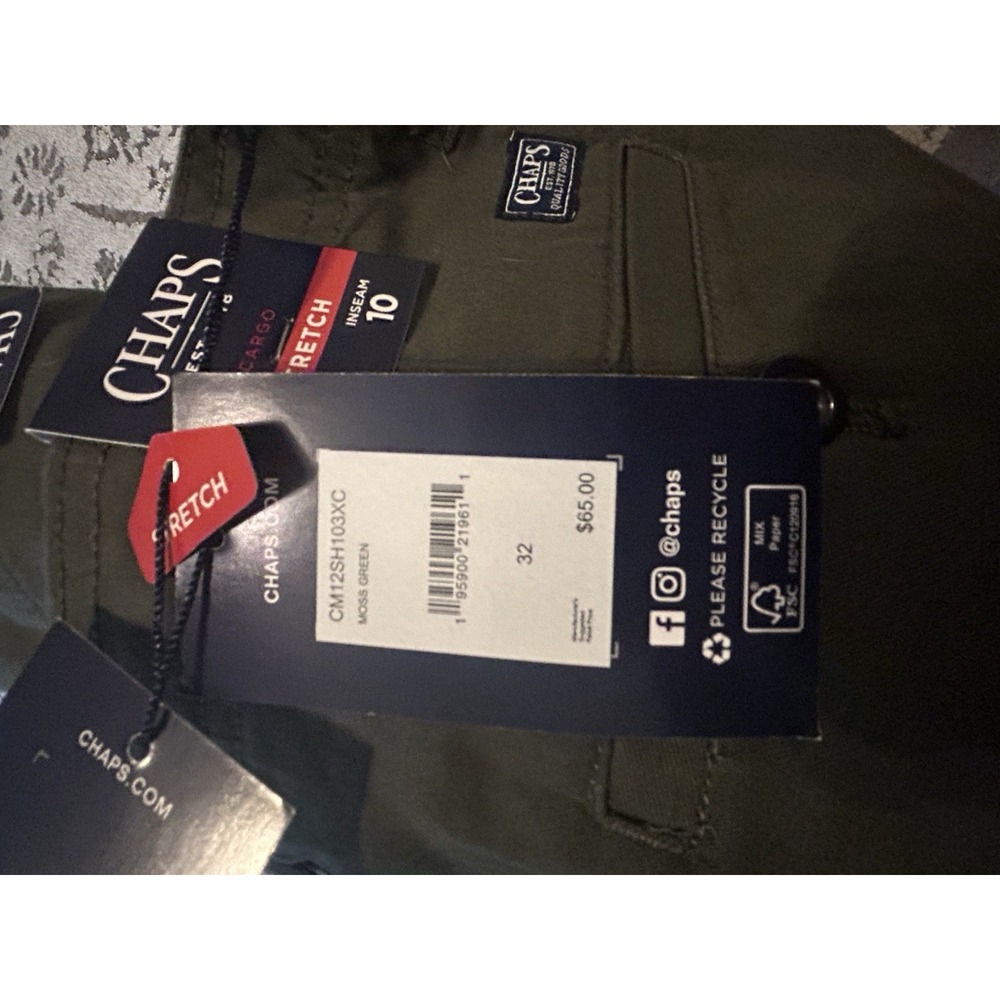 Chaps Cargo Shorts, Moss Green, Size 32, Inseam 10"